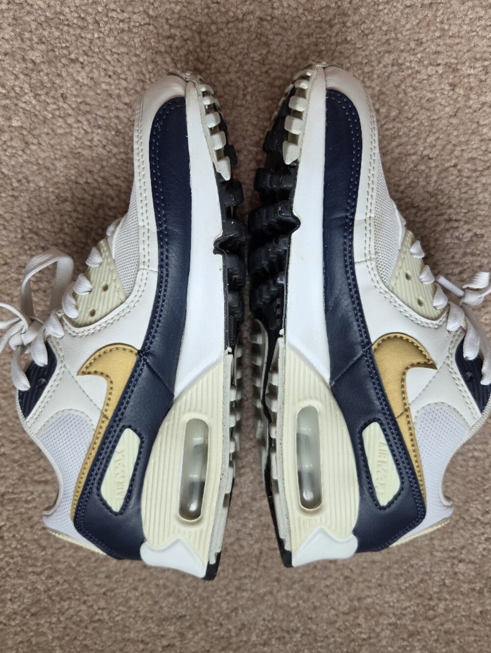 Nike Air Max 90 Next Nature Womens 6.5, Navy Gold Cream Sporty Sneaker - Picture 4 of 8